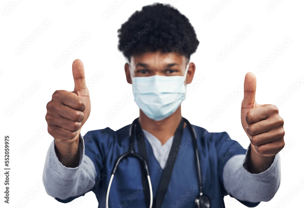 PNG shot of a male nurse showing thumbs up while wearing a surgical mask