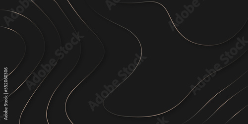 Geometric papercut black luxury background and elements, topography map concept. Abstract paper cut layered black posters. Fluid shapes brochure template. For banner, identity card, cover.
