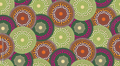 Abstract Decorative Ethnic Round Circles Seamless Pattern Luxury Interior Design Modern Greek Geometrical Background Trendy Fashion Colors