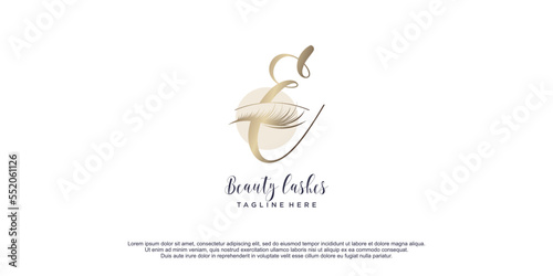 Beauty lashes logo with initial E design icon vector illustration