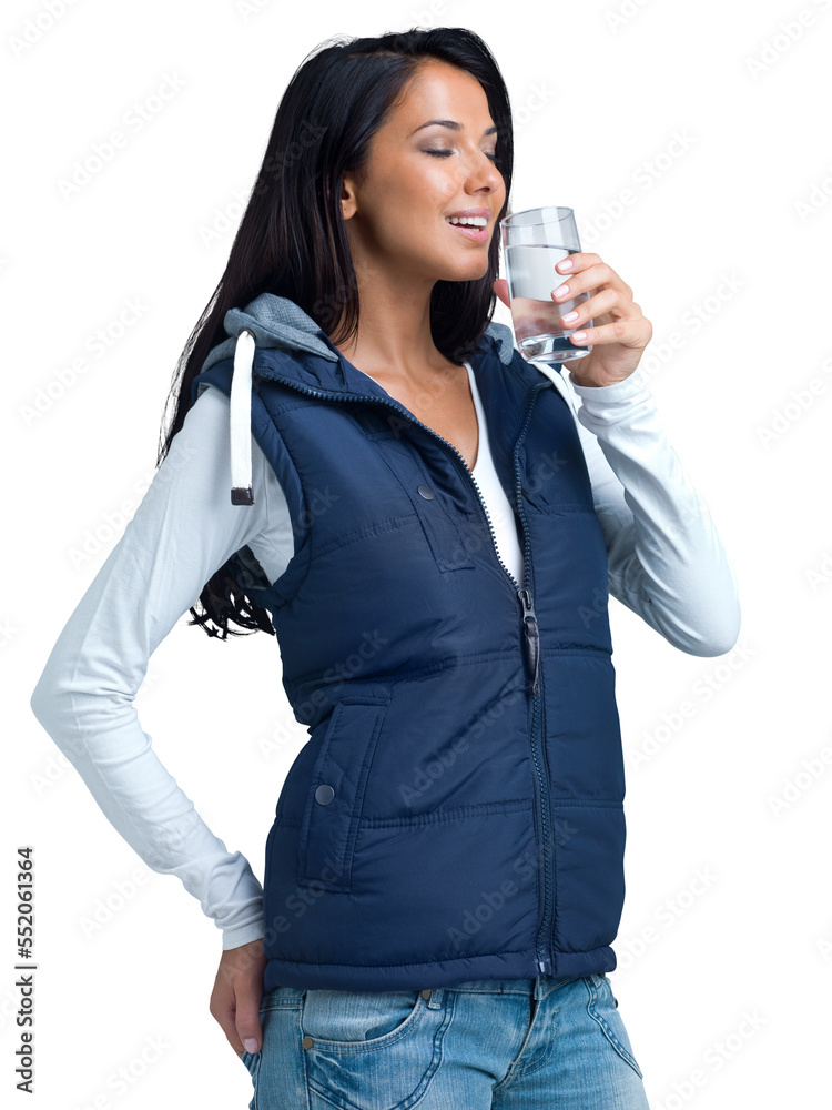 PNG studio shot of a beautiful woman drinking a glass of water. PNG studio shot of a beautiful woman drinking a glass of water.