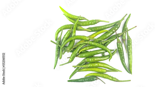 Isolated green unripe chili on white background soft and selective focus 
