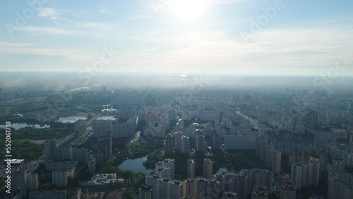 Osokorky district. Dawn. Modern building. High buildings. Dense buildings.Aerial. Ukraine. Kyiv. photo