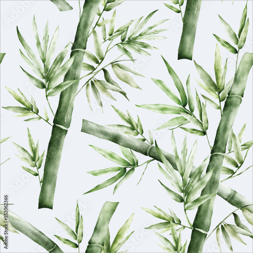 Fototapeta Naklejka Na Ścianę i Meble -  elegant greenery bamboo watercolor floral seamless pattern