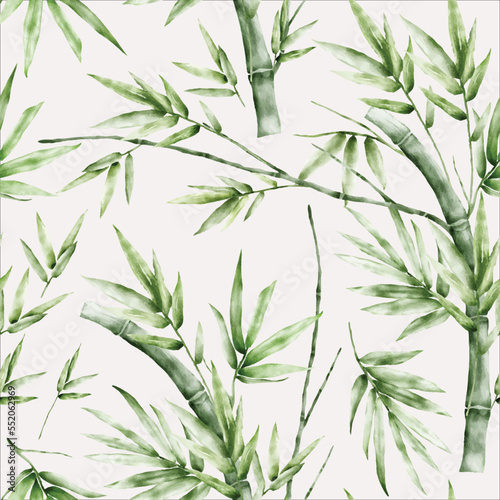 Fototapeta Naklejka Na Ścianę i Meble -  elegant greenery bamboo watercolor floral seamless pattern