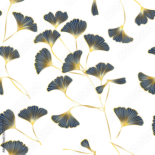 Seamless pattern with leaves. Gold color. Vector illustration.