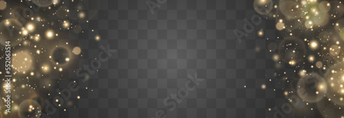 Bokeh lights effect isolated on png background. Soft blured bokeh and lights. Festive golden luminous background. Vector Christmas concept isolated on transparent background