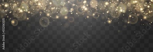 Bokeh lights effect isolated on png background. Soft blured bokeh and lights. Festive golden luminous background. Vector Christmas concept isolated on transparent background