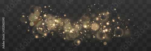 Bokeh lights effect isolated on png background. Soft blured bokeh and lights. Festive golden luminous background. Vector Christmas concept isolated on transparent background