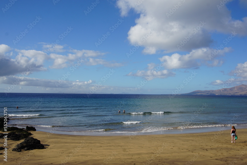 Volcanic landscapes of Lanzarote. Puerto del Carmen beach, canary islands, sea snails, marine life, black sand, November 2022, photographed with Sony a6000, rocks,  atlanctic ocean, palm tree