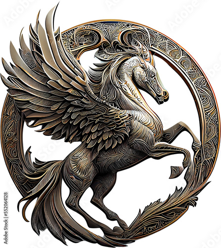 Obraz na płótnie 3d rendering of pegasus on metal badge without background