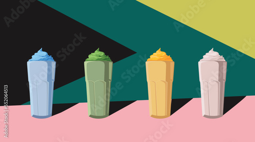 Vector stylish poster with cocktails in glass glasses.