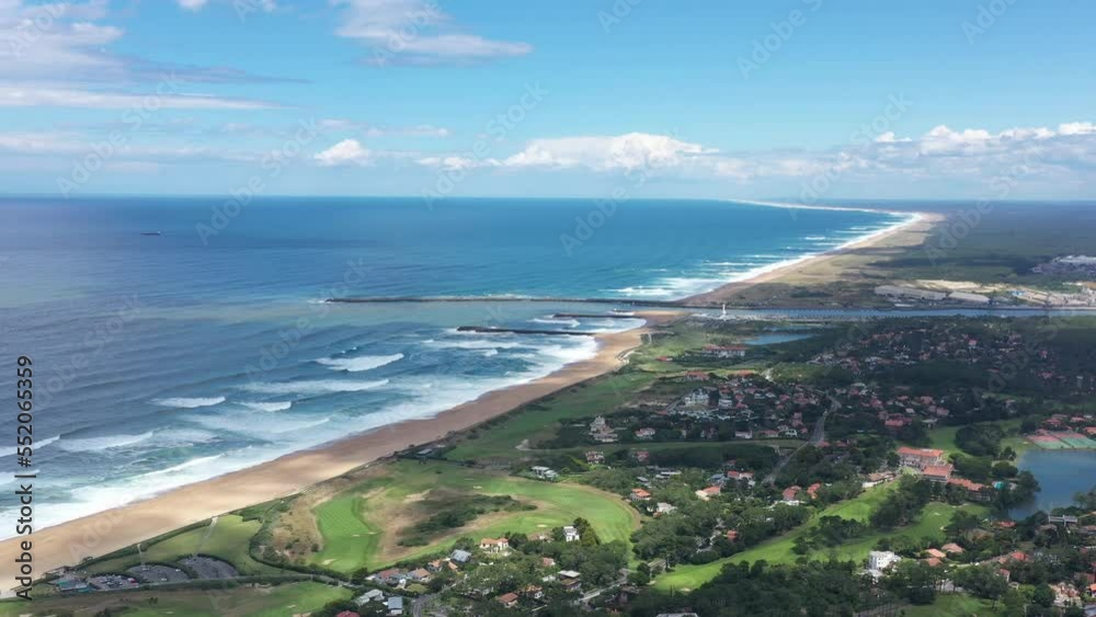aerial view of Anglet beaches Adour river mouth going into the Atlantic ocean
