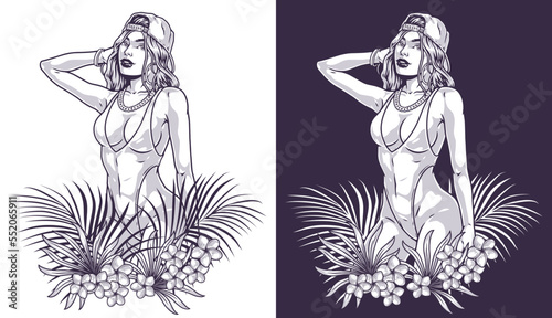 Girl in swimsuit logotype monochrome