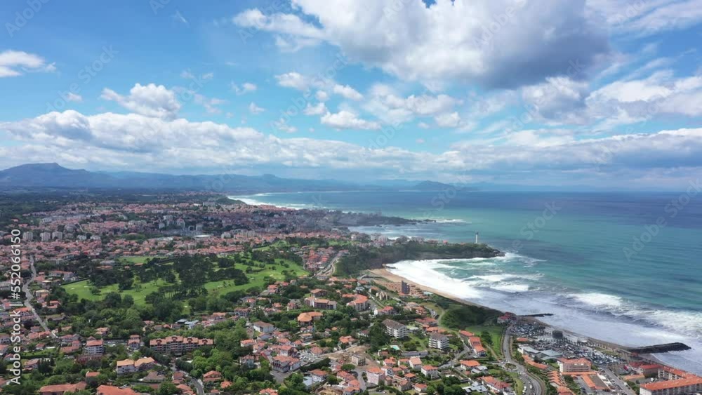 Anglet city with clouds aerial shot France sunny day 