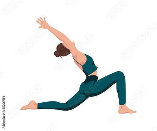 person practicing yoga, low lunge pose yoga, woman vector
