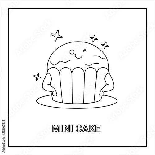 kawaii hand drawn illustration colouring page of food and drink
