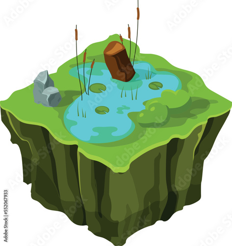 Isometric terrain. Swamp texture island. Flying land