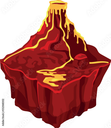 Isometric volcano on flying island. Game texture preset