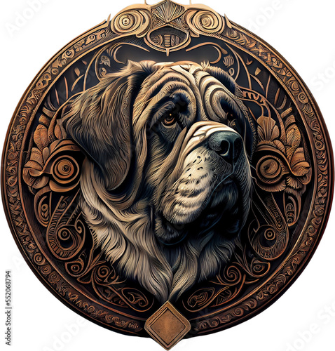 3d rendering of saint bernard on metal badge without background photo