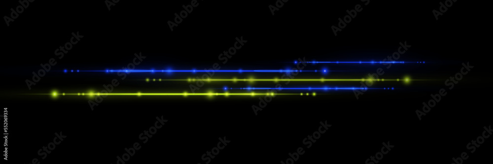 Neon lines. Beautiful light lines. Light effect Design Decorative elements Horizontal beam of light. On a black background. Neon lines. Beautiful light lines. Light effect Design Decorative elements Horizontal beam of light. On a black background.