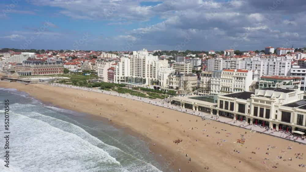 Biarritz main beach Grande plage aerial shot sunny day seaside resort