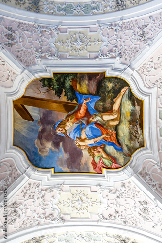 Rich decorated ceiling of Stams Abbey, Tirol, Austria, Europe photo