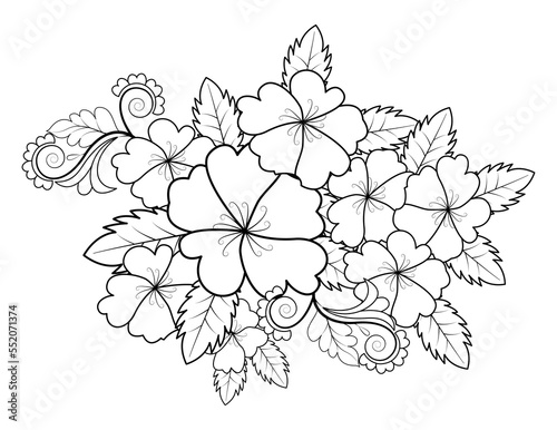 Coloring book for adults and older children. Coloring page with flowers pattern frame 
