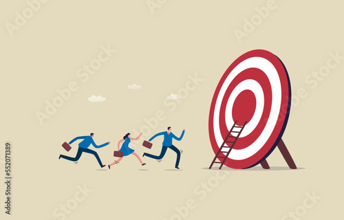 Success target or career growth. Business team running towards the goal. Illustration