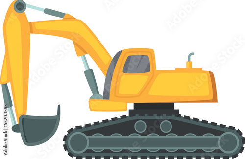 Road rail excavator side view. Cartoon heavy vehicle