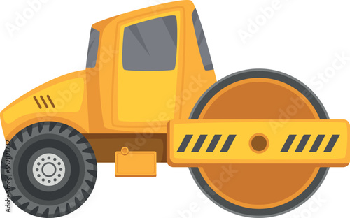 Road roller icon. Heavy construction cartoon vehicle