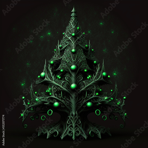 Unusual green Christmas tree with swirls