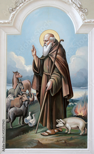 Saint Anthony the hermit, fresco in the parish church of the Exaltation of the Holy Cross in Oprisavci, Croatia photo