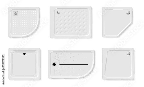 Shower tray for bathroom floor interior top view set realistic vector illustration