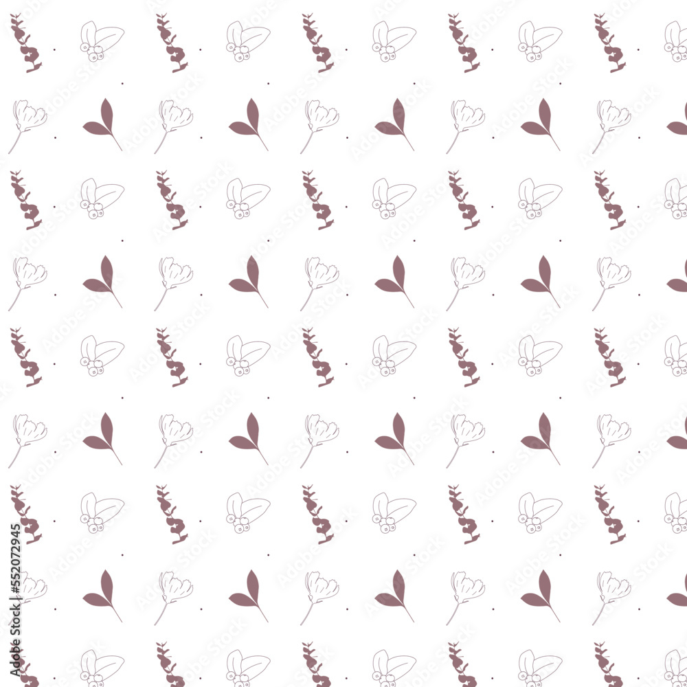 Fototapeta premium Floral pattern. Vector pattern with flowers, plants and berries on white background.