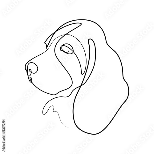 Dog portrait in continuous line art drawing style. Cute beagle puppy black linear sketch isolated on white background. Vector illustration
