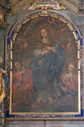 Fotografiet Assumption of the Virgin, altarpiece on the altar of the Assumption of Mary in the Church of St