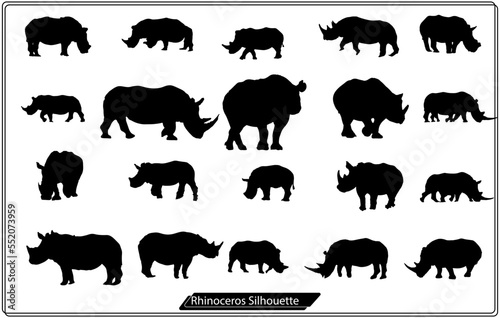 Rhino Silhouette - Vector Flat Design Illustration 