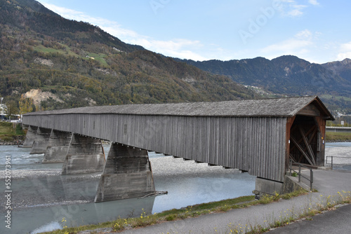 Wallpaper Mural Covered Wooden Bridge Connecting Switzerland and Liechtenstein, Full Length Torontodigital.ca