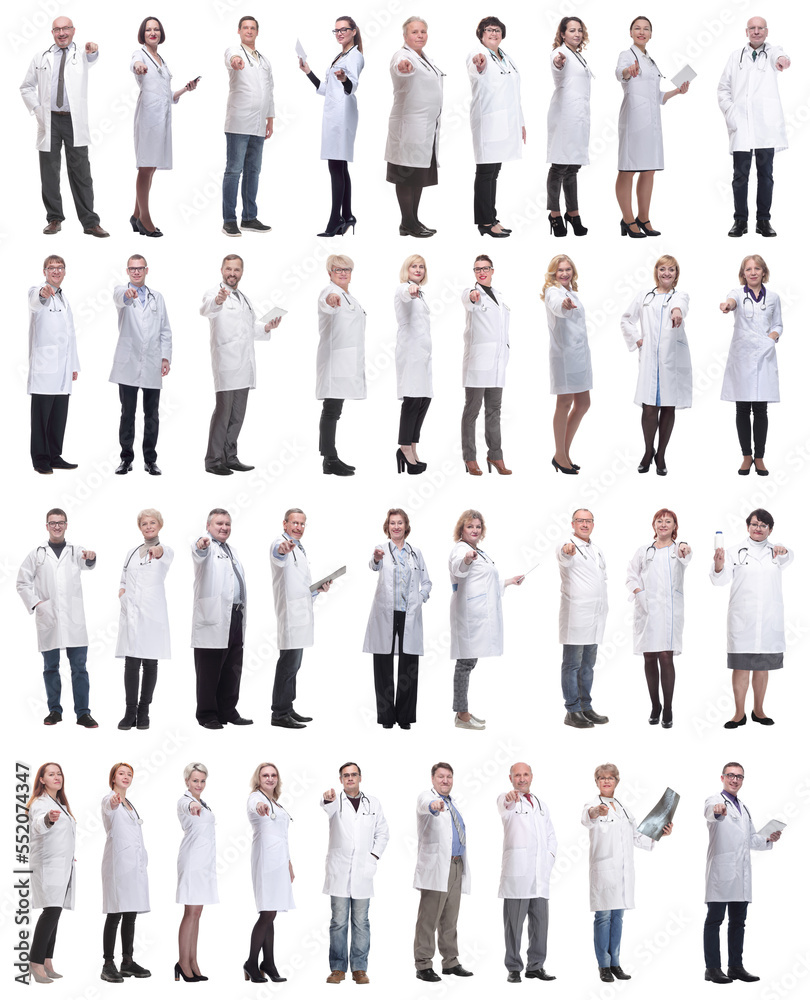 group of doctors in full length isolated on white