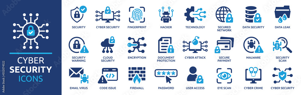 Cyber security icon set. Data protection symbol. Secured network icon collection. Technology concept. Vector illustration.