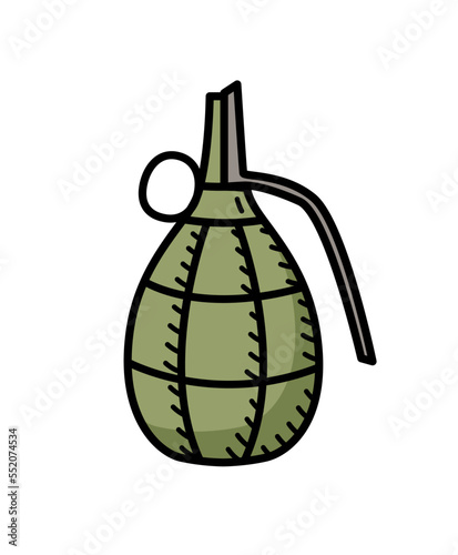 Hand grenade, vector doodle icon military bomb. Isolate on white.