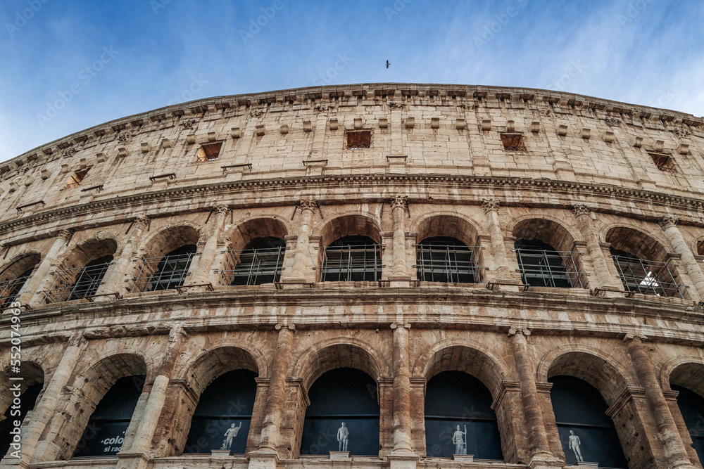 Rome, Italy- November 2022: The beautiful architecture of the Colosseum roman arena