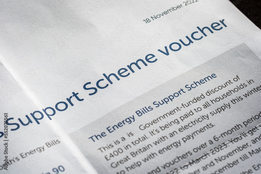 Obraz premium Electricity energy support scheme voucher letter notice in England UK