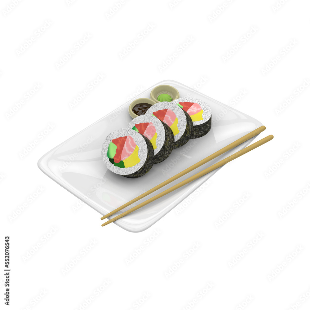 SUSHI ROLL 3D RENDER ISOLATED IMAGES SUSHI ROLL 3D RENDER ISOLATED IMAGES