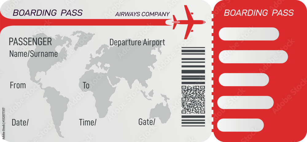 Boarding pass layout. Airplane ticket paper template - obrazy, fototapety, plakaty 