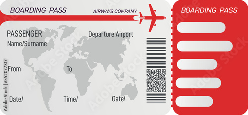 Boarding pass layout. Airplane ticket paper template