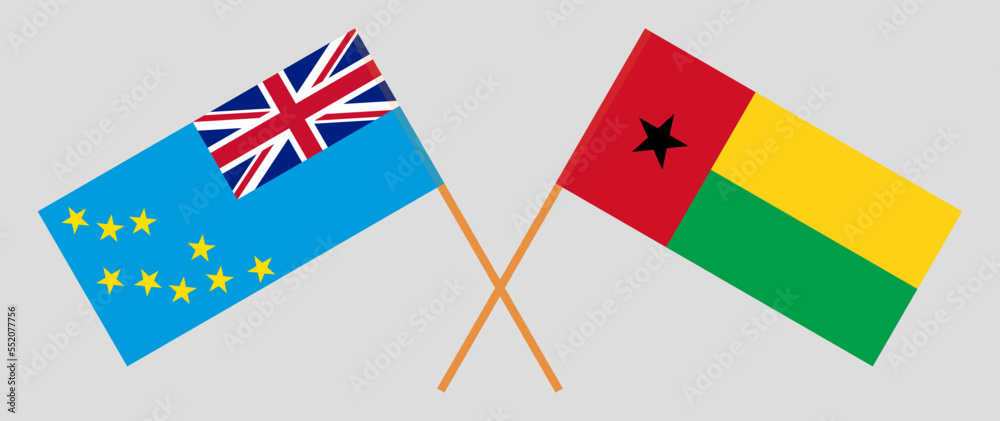 Crossed flags of Tuvalu and the Gambia. Official colors. Correct proportion