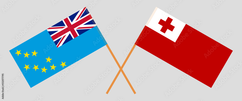 Crossed flags of Tuvalu and Tonga. Official colors. Correct proportion