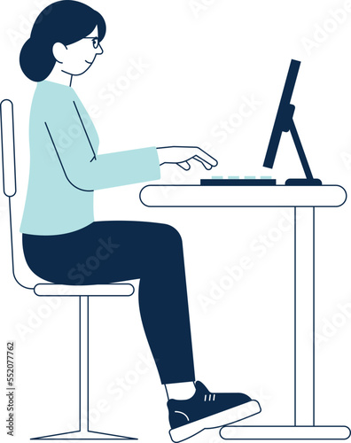 Woman working in comfort sitting posture. Healthy right pose